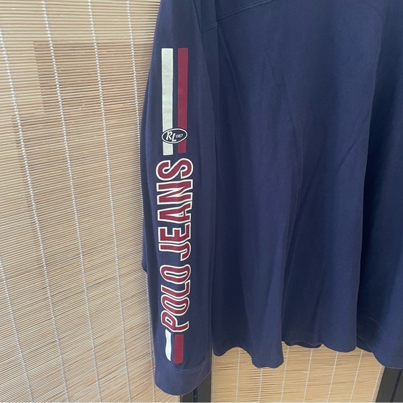 Rl Polo Jeans Company Vintage V-Neck Sleeve Print | Navy - Picture 4 of 6